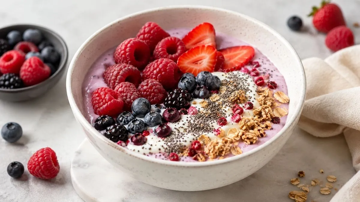 Bowl petit-déjeuner protéiné aux fruits rouges