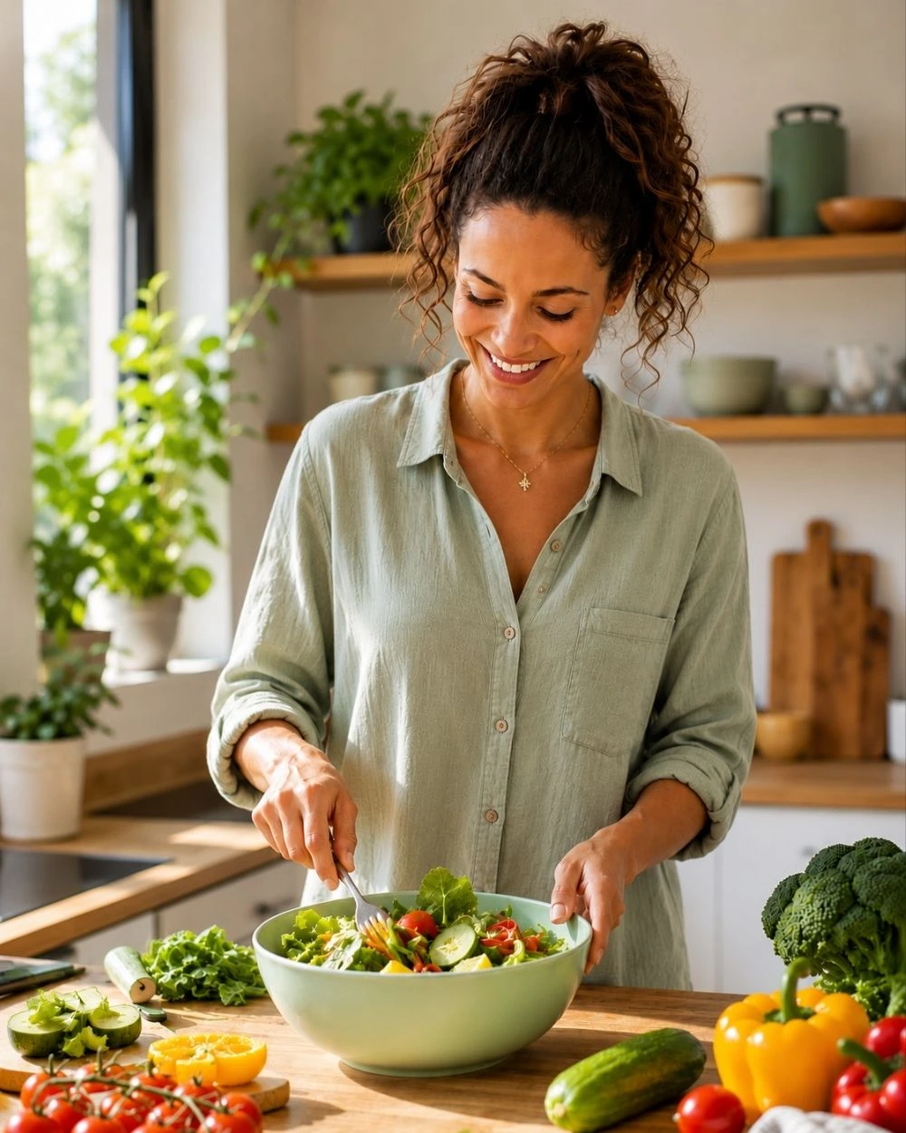 pauline qui prépare une salade