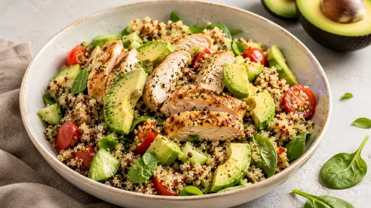 Salade quinoa, poulet et avocat
